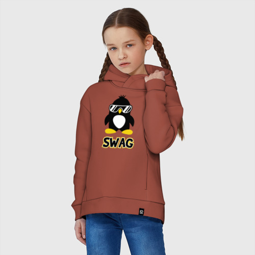 Детское худи Oversize хлопок Swag Penguin, цвет кирпичный - фото 3