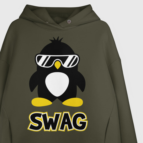 Женское худи Oversize хлопок Swag Penguin, цвет хаки - фото 3