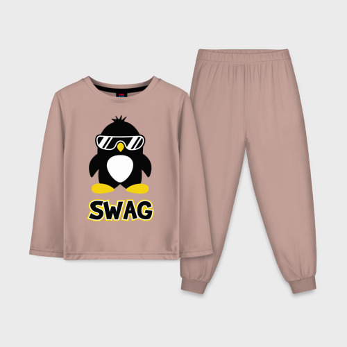 Детская пижама с лонгсливом хлопок Swag Penguin, цвет пыльно-розовый