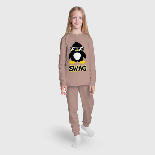 Детская пижама с лонгсливом хлопок Swag Penguin, цвет пыльно-розовый - фото 5