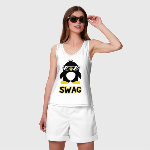 Женская майка хлопок Swag Penguin, цвет белый - фото 3