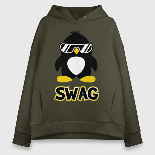 Женское худи Oversize хлопок Swag Penguin, цвет хаки