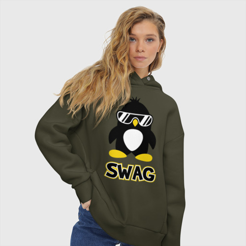 Женское худи Oversize хлопок Swag Penguin, цвет хаки - фото 4