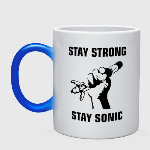 Кружка хамелеон Doctor Who : Stay Strong Stay Sonic, цвет белый + синий