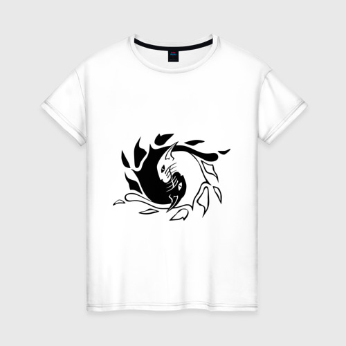 Женская футболка хлопок Инь-Янь коты, цвет белый