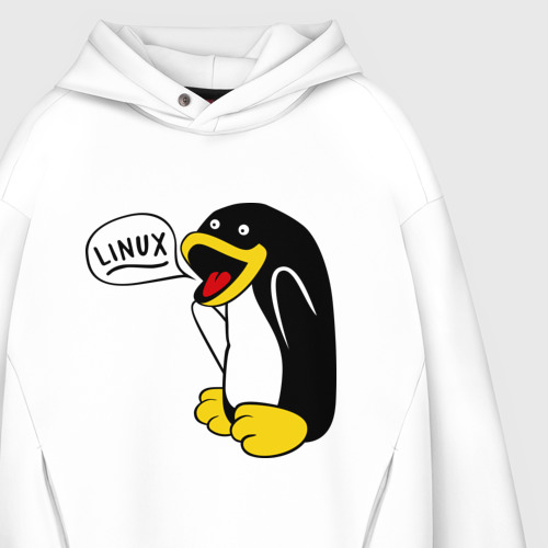 Мужское худи Oversize хлопок Пингвин: \"Linux\", цвет белый - фото 4