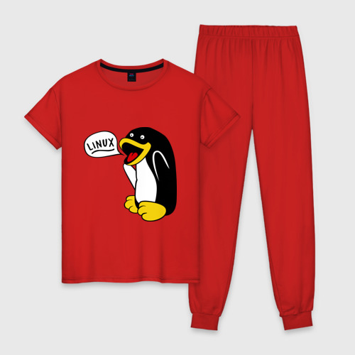 Женская пижама хлопок Пингвин: \"Linux\", цвет красный