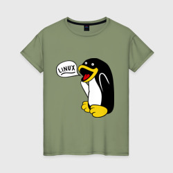 Женская футболка хлопок Пингвин: \"Linux\"