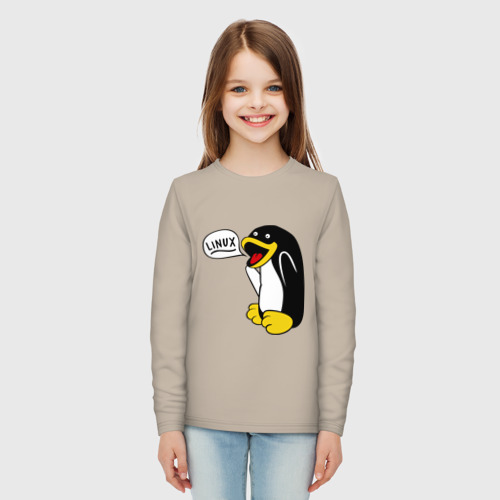 Детский лонгслив хлопок Пингвин: \"Linux\", цвет миндальный - фото 5