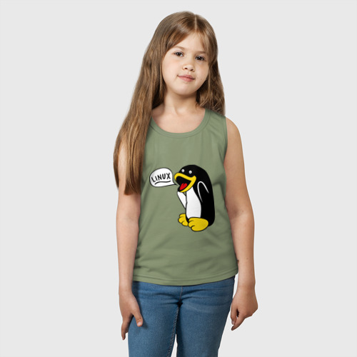 Детская майка хлопок Пингвин: \"Linux\", цвет авокадо - фото 3
