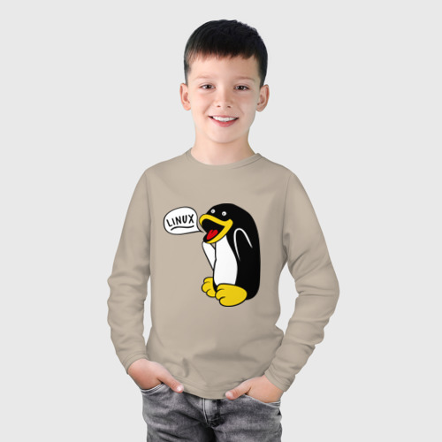 Детский лонгслив хлопок Пингвин: \"Linux\", цвет миндальный - фото 3