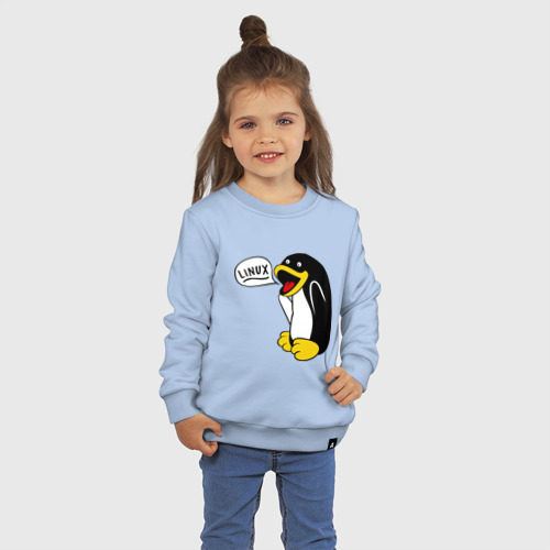 Детский свитшот хлопок Пингвин: \"Linux\", цвет мягкое небо - фото 3