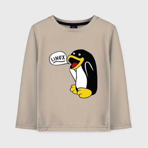 Детский лонгслив хлопок Пингвин: \"Linux\", цвет миндальный