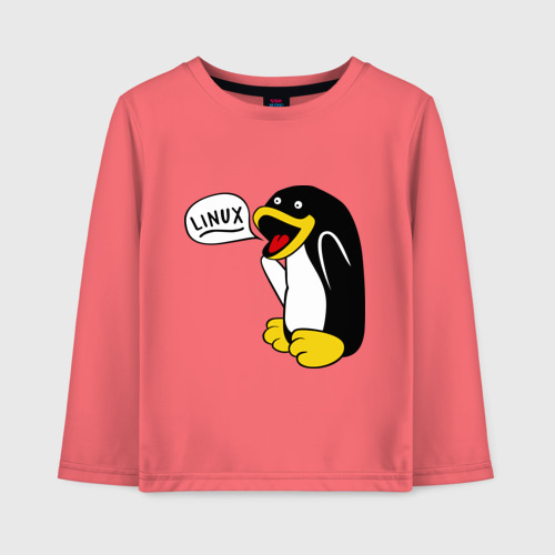 Детский лонгслив хлопок Пингвин: \"Linux\", цвет коралловый