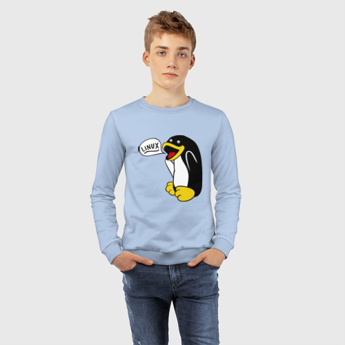 Детский свитшот хлопок Пингвин: \"Linux\", цвет мягкое небо - фото 7