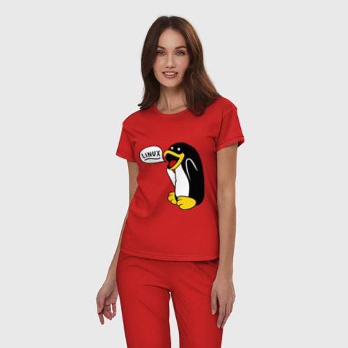 Женская пижама хлопок Пингвин: \"Linux\", цвет красный - фото 3
