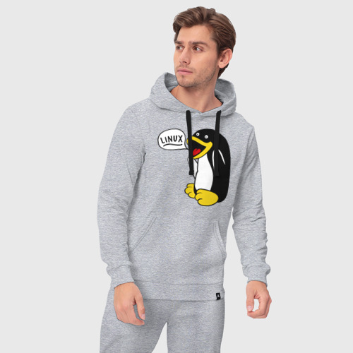 Мужской костюм хлопок с толстовкой Пингвин: \"Linux\", цвет меланж - фото 5