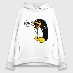 Женское худи Oversize хлопок Пингвин: Linux