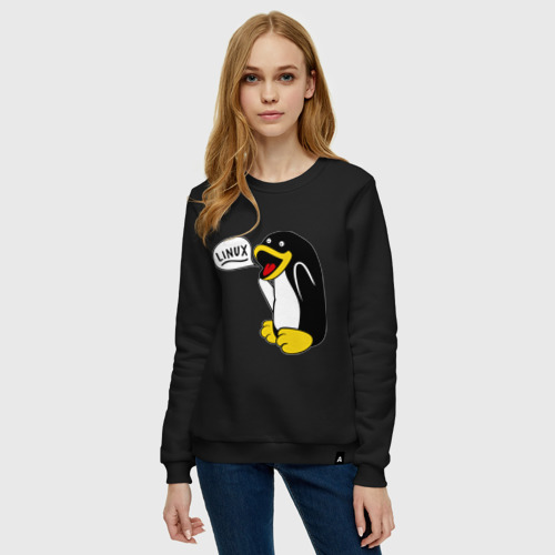 Женский свитшот хлопок Пингвин: \"Linux\", цвет черный - фото 3