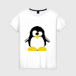 Женская футболка хлопок Битовый пингвин Linux