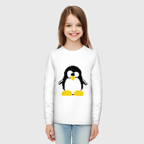 Детский лонгслив хлопок Битовый пингвин Linux, цвет белый - фото 5