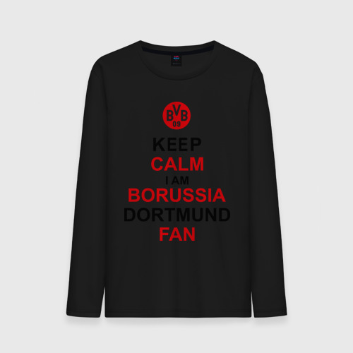 Мужской лонгслив хлопок keep calm i am Borussia Dortmund fan, цвет черный