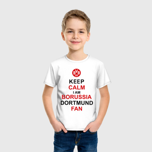 Детская футболка хлопок keep calm i am Borussia Dortmund fan, цвет белый - фото 3