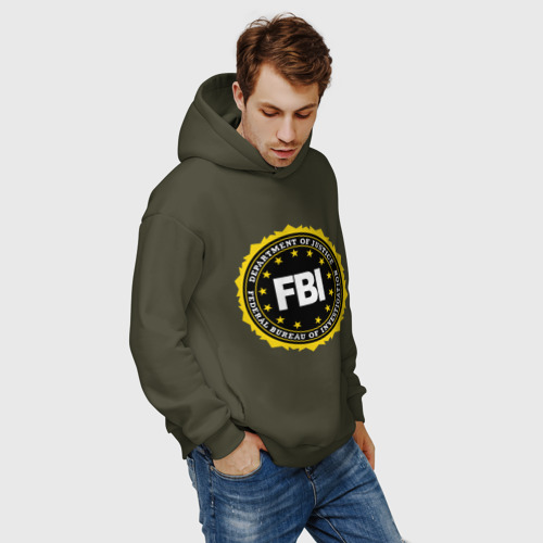 Мужское худи Oversize хлопок FBI, цвет хаки - фото 7