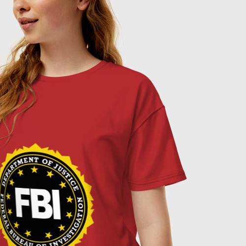 Женская футболка хлопок Oversize FBI, цвет красный - фото 3