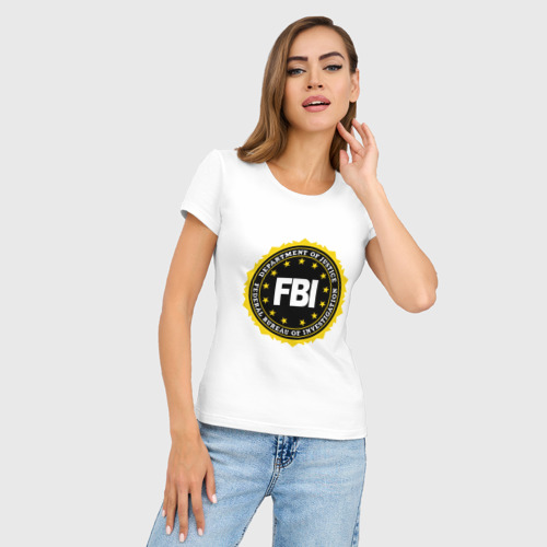 Женская футболка хлопок Slim FBI, цвет белый - фото 3