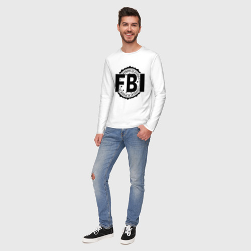 Мужской лонгслив хлопок FBI LOGO, цвет белый - фото 5