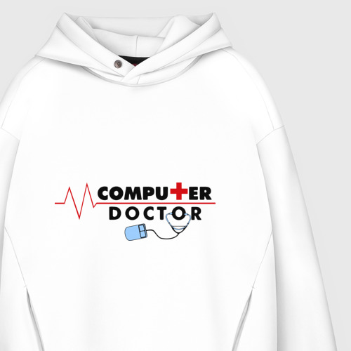 Мужское худи Oversize хлопок Computer Doctor, цвет белый - фото 4