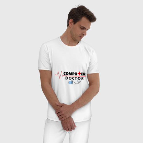 Мужская пижама хлопок Computer Doctor, цвет белый - фото 3