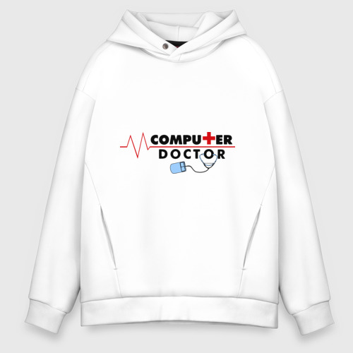 Мужское худи Oversize хлопок Computer Doctor, цвет белый