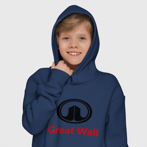 Детское худи Oversize хлопок Great Wall logo, цвет темно-синий - фото 12