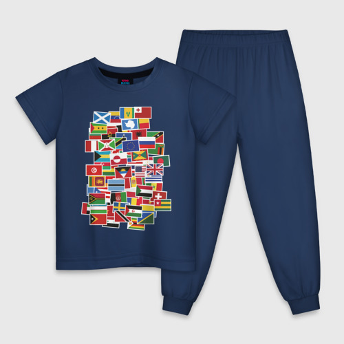Детская пижама хлопок Flag sticker bombing, цвет темно-синий
