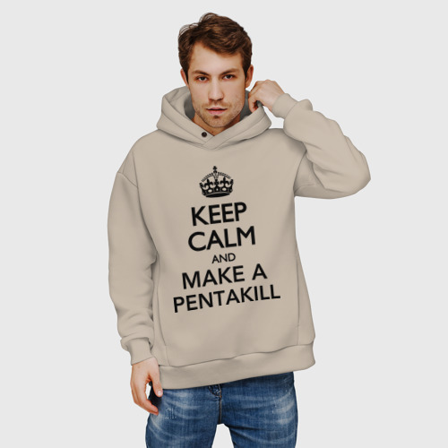 Мужское худи Oversize хлопок Keep calm and make a Pentakill, цвет миндальный - фото 3