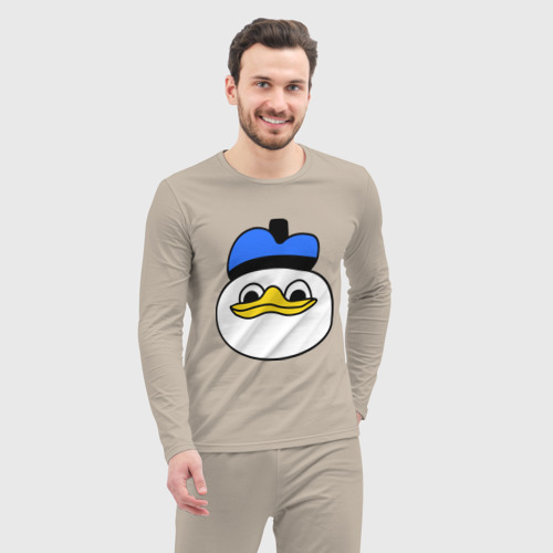 Мужская пижама с лонгсливом хлопок Утка мем, цвет миндальный - фото 5