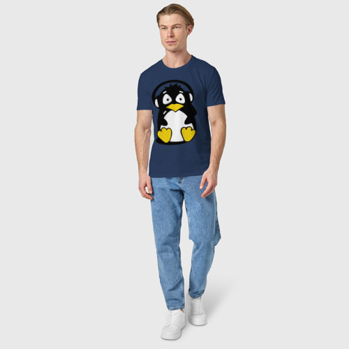 Мужская футболка хлопок Пингвин в наушниках, цвет темно-синий - фото 5