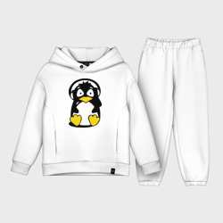 Детский костюм хлопок Oversize Пингвин в наушниках