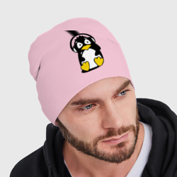 Мужская шапка демисезонная Пингвин в наушниках - фото 2