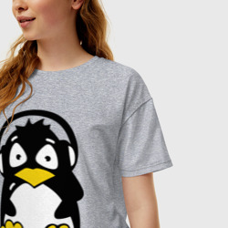 Женская футболка хлопок Oversize Пингвин в наушниках - фото 2