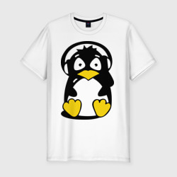 Мужская футболка хлопок Slim Пингвин в наушниках