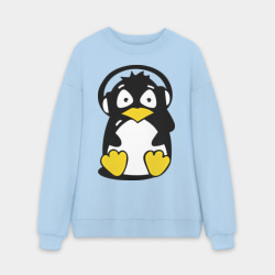 Мужской свитшот oversize без начеса хлопок Пингвин в наушниках