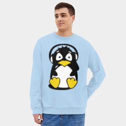Мужской свитшот oversize без начеса хлопок Пингвин в наушниках - фото 2