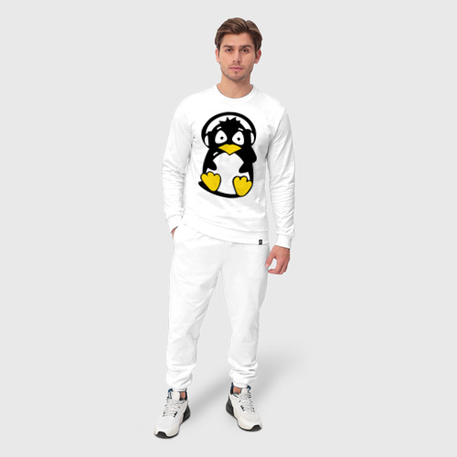 Мужской костюм хлопок с принтом Пингвин в наушниках, фото на моделе #1