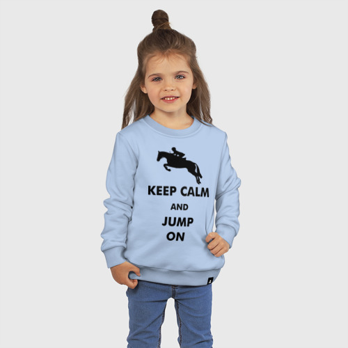 Детский свитшот хлопок Keep Calm - конный спорт - лошади, цвет мягкое небо - фото 3