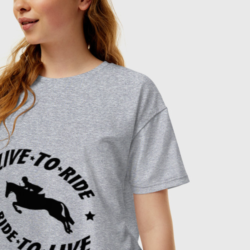 Женская футболка хлопок Oversize Live to ride - конный спорт - лошади, цвет меланж - фото 3