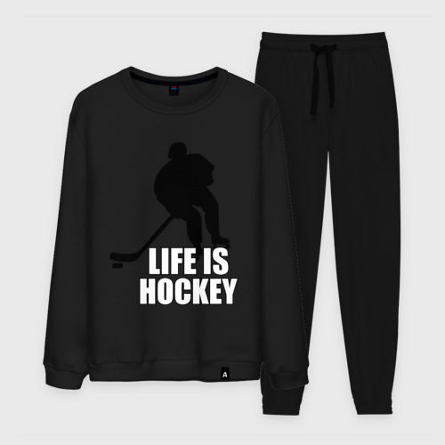 Мужской костюм хлопок Life is hockey Хоккей - это жизнь, цвет черный