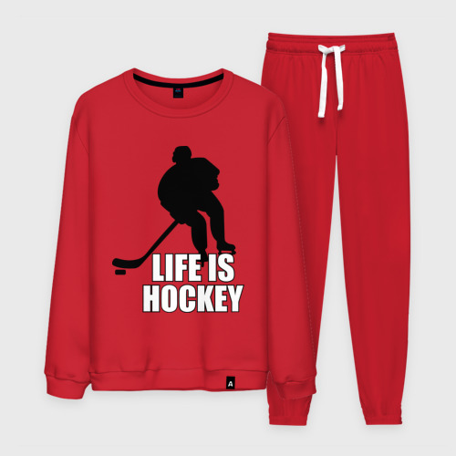 Мужской костюм хлопок Life is hockey Хоккей - это жизнь, цвет красный